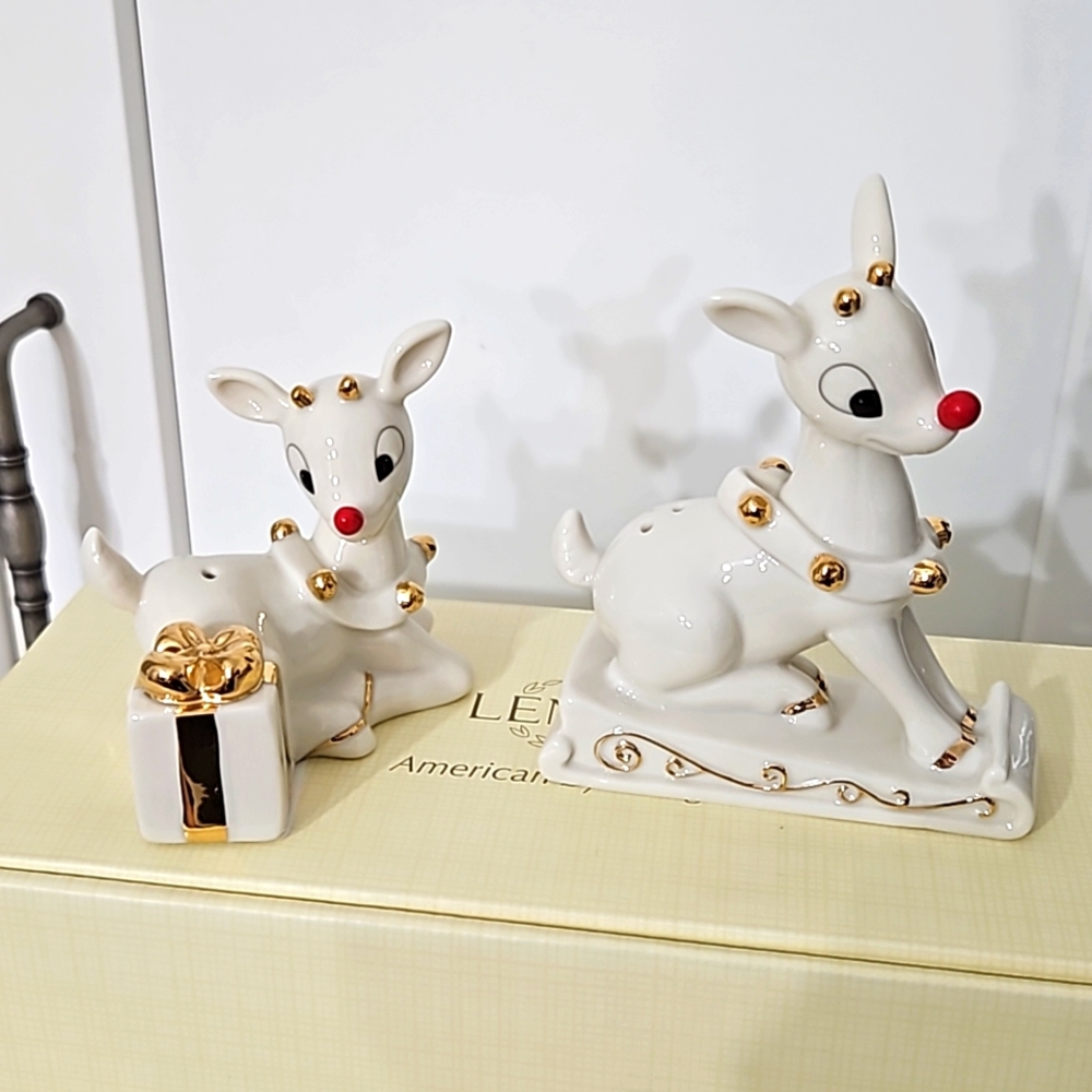 Lenox Rudolph the Rednosed Reindeer salt and pepper shakers.